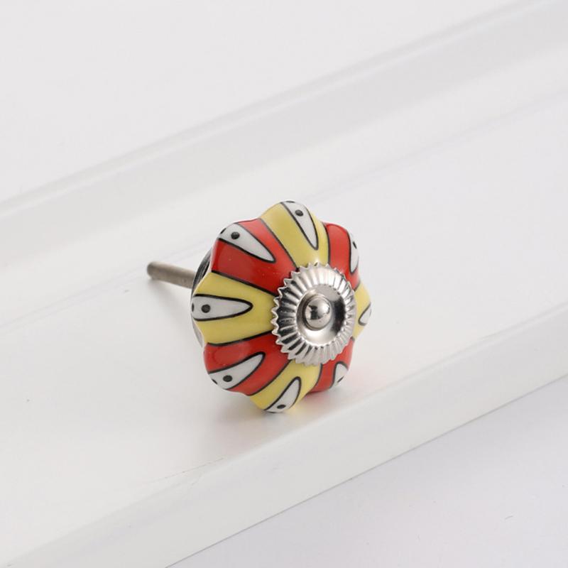 1PC Iron Material Vintage Cabinet Handle European Style Painted Pattern Exquisite Pumpkin Shape Home Decoration Multicolor