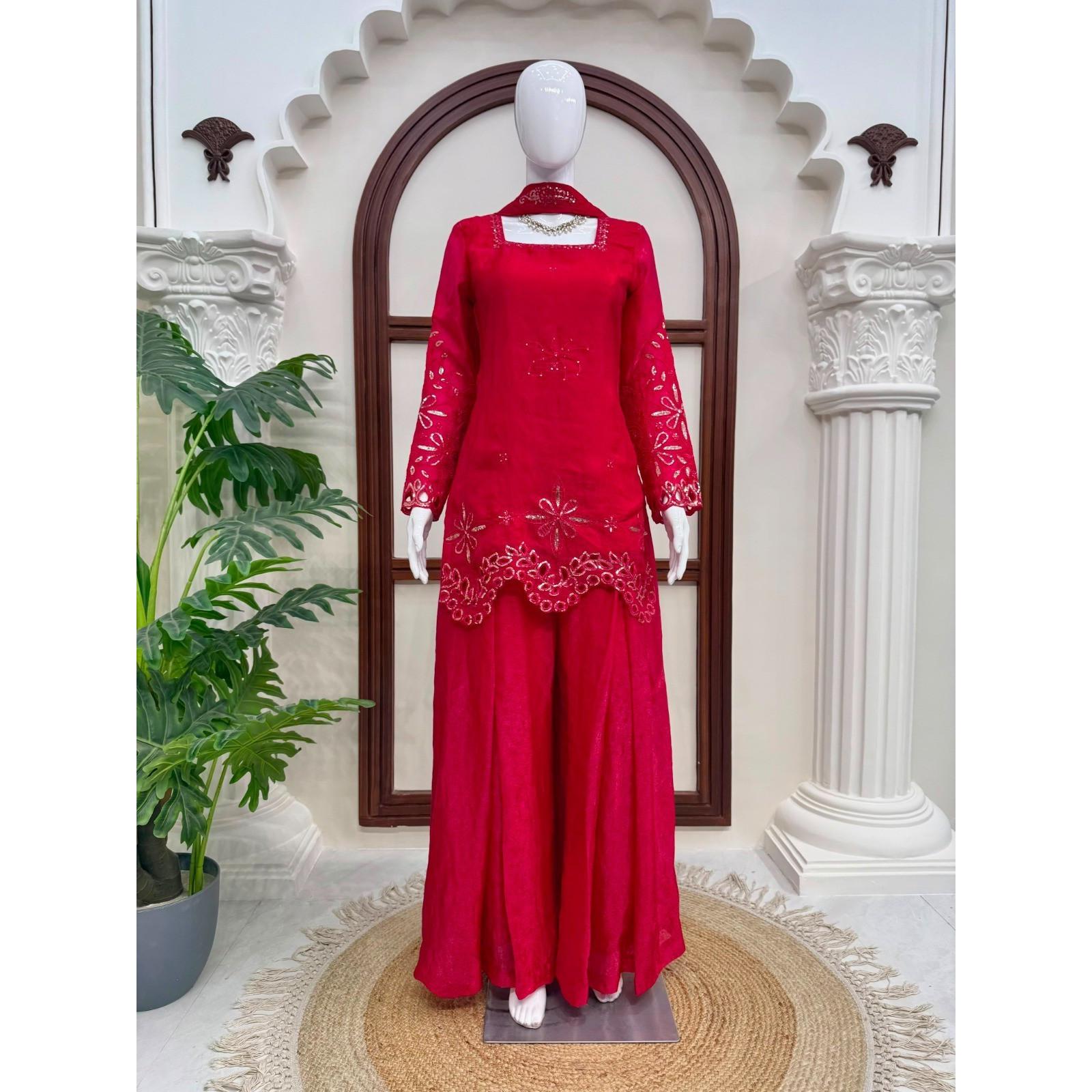 Designer Paksiatni Top Palazzo Dupatta Set Indian Bollywood Ethnic Salwar Kameez