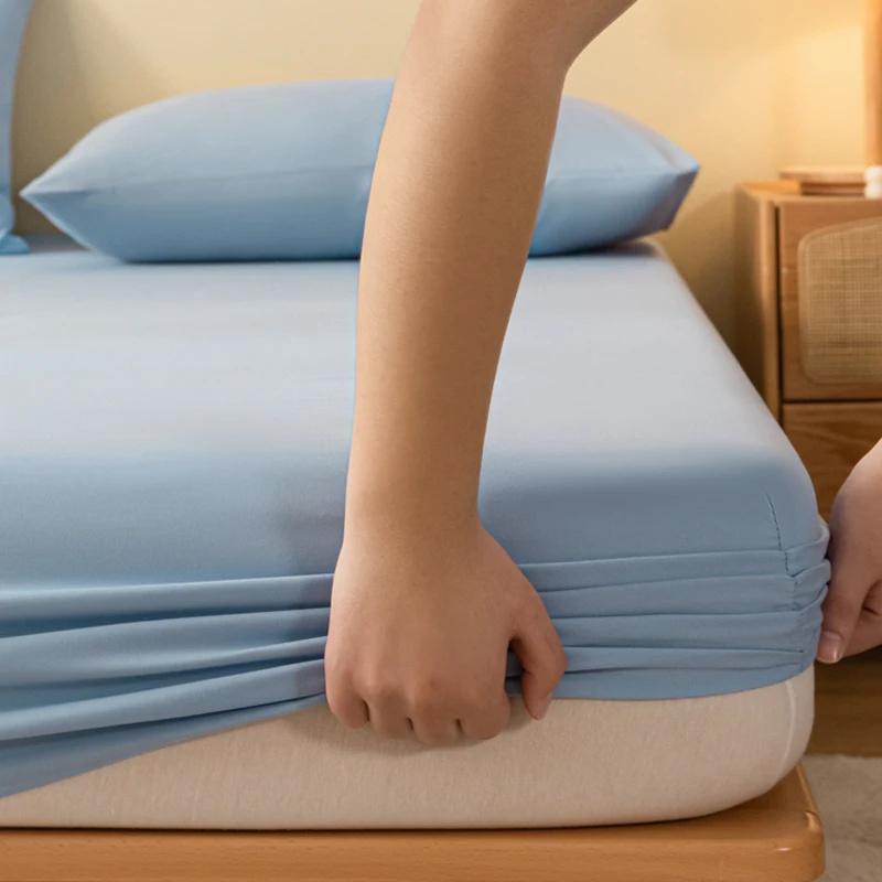 1PC Bed Fitted Sheet Bed Mattress Cover Solid Color Bed Linen Non Slip Mattress Covers Bedsheet Soft and Breathable