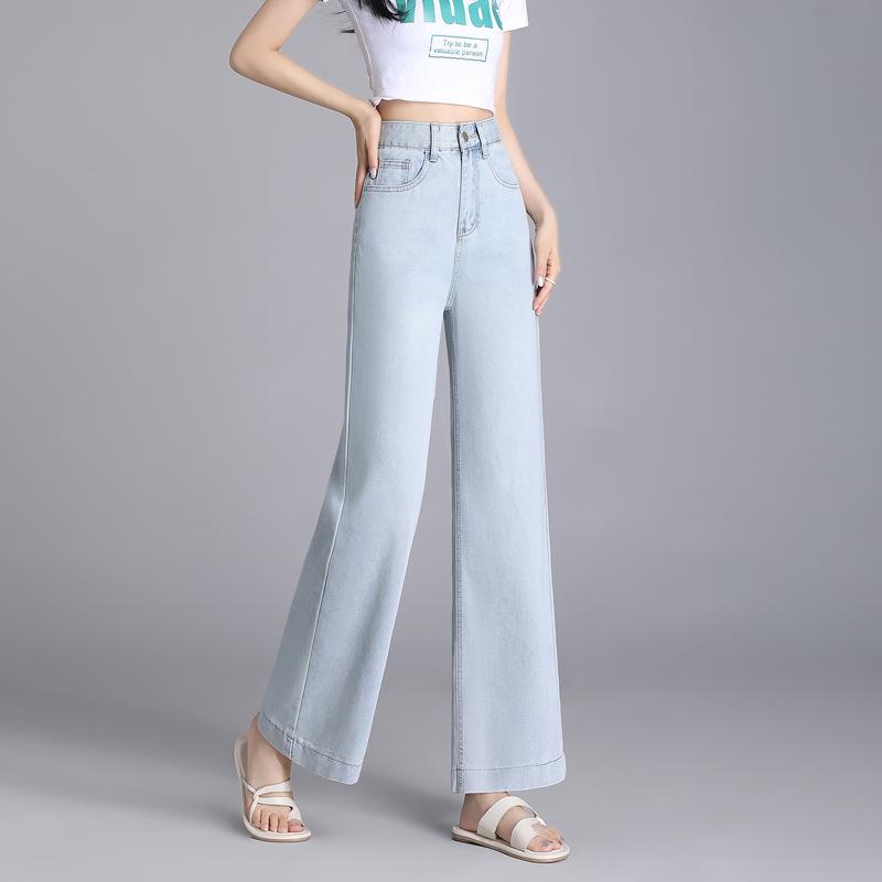 

Осенние широкие брюки с высокой талией и прямыми штанинами 34 светло-синий