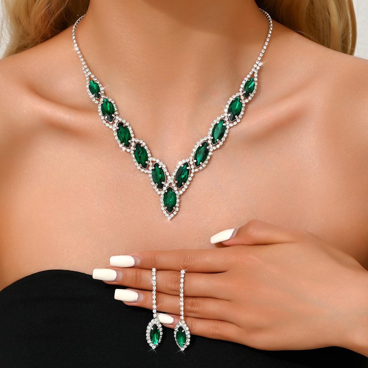 

Luxury Colorful Necklace Earring Set Horse Eye V-neck Wedding Bridal Gift Date Banquet Gift Jewelry