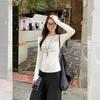 White One-letter Collar Slanted Shoulder Letter Printing Long-sleeved T-shirt Autumn New Bottoming Shirt with Ambient Women