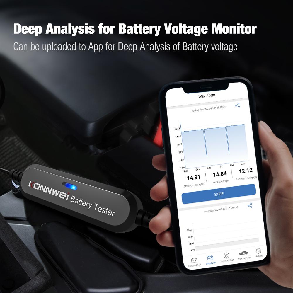 KONNWEI BK100 Bluetooth 5.0 Car Motorcycle Battery Tester 6V 12V Battery Monitor 100 to 2000 CCA Charging Cranking check Tools