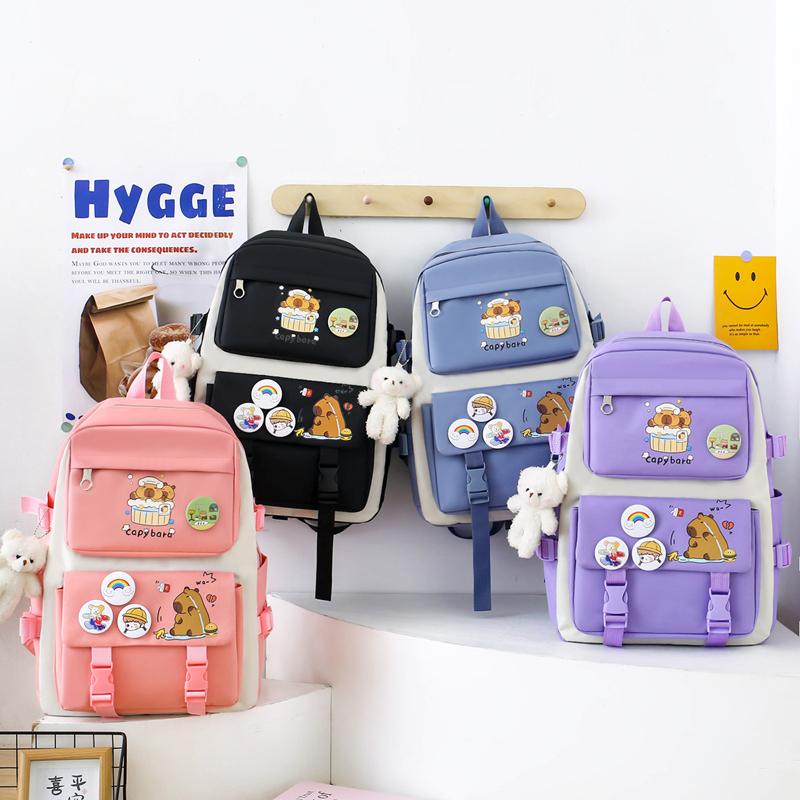 Pięcioczęściowy Zestaw Plecaków Dziewczęcy Plecak Płócienny z Kreskówką Chilren Plecak Szkolny o Dużej Pojemności dla Uczniów Szkoły Podstawowej