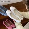 Moda SUOJIALUN 2025 Wiosna Nowe Kobiety Płaskie Buty Moda Cukierkowy Kolor Damskie Eleganckie Baleriny Miękki Płaski Obcas Sukienka Baletki
