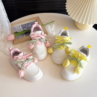 2025 Autumn New Tulip Girl Princess Single Shoes Fashionable Versatile Flower Board Shoes Soft Sole Light Sports Shoes