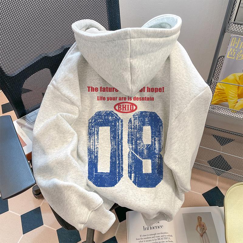 Свитшот с капюшоном нишевый американский модный бренд женский свободный сезон новый бархатный утепленный мужской топ M