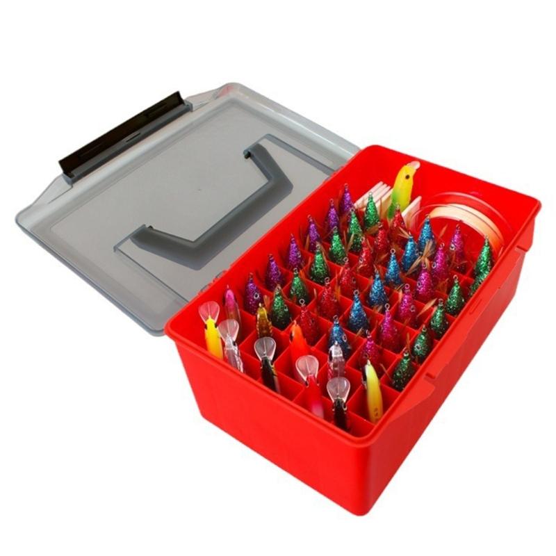 Angelaufbewahrungsbox Tintenfischjig Hardbaits Behälter Kunststoff Organizer Köder Werkzeug Aufbewahrungskoffer 52 Fächer Angelzubehörbox