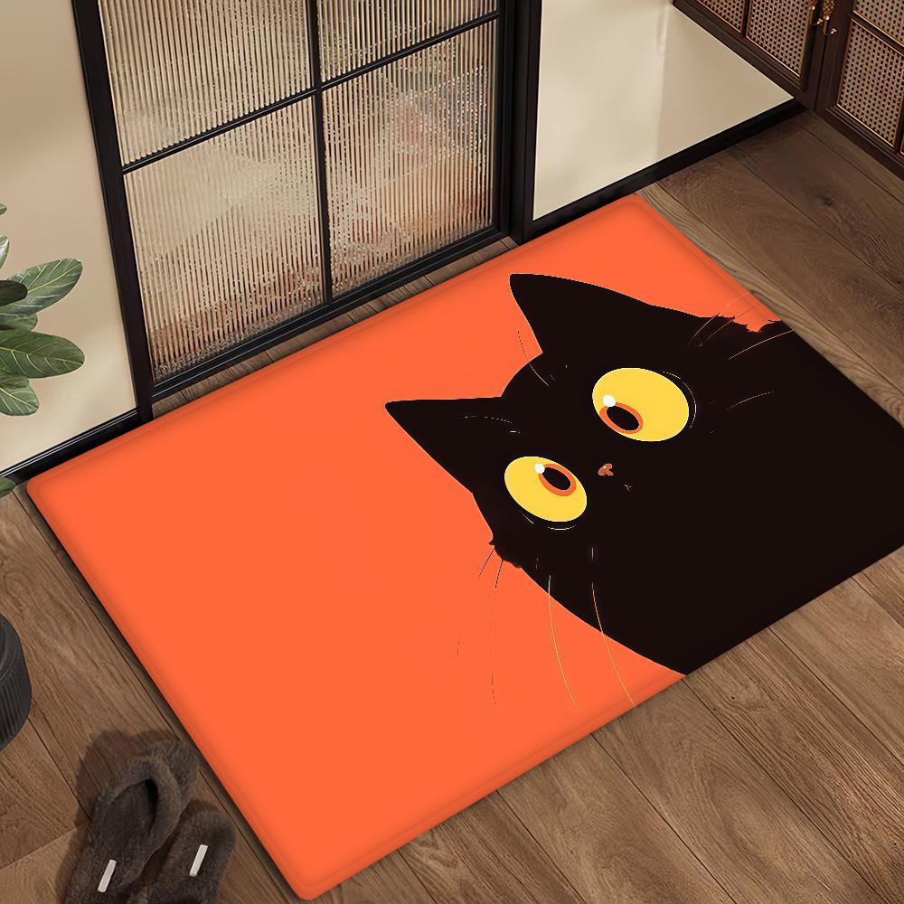 Kawaii Cute Black Cat Door Mat Bath Microfiber Decorative Versatile Flannel Floor Mat Quick Dry Absorbent Non-slip Sole