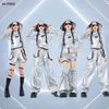 Girls K-pop Silver Crop Hoodies Shiny Cargo Pants Street Dance Shorts Kids Hip Hop Streetwear Children Jazz Hi Tech Clothes Sets