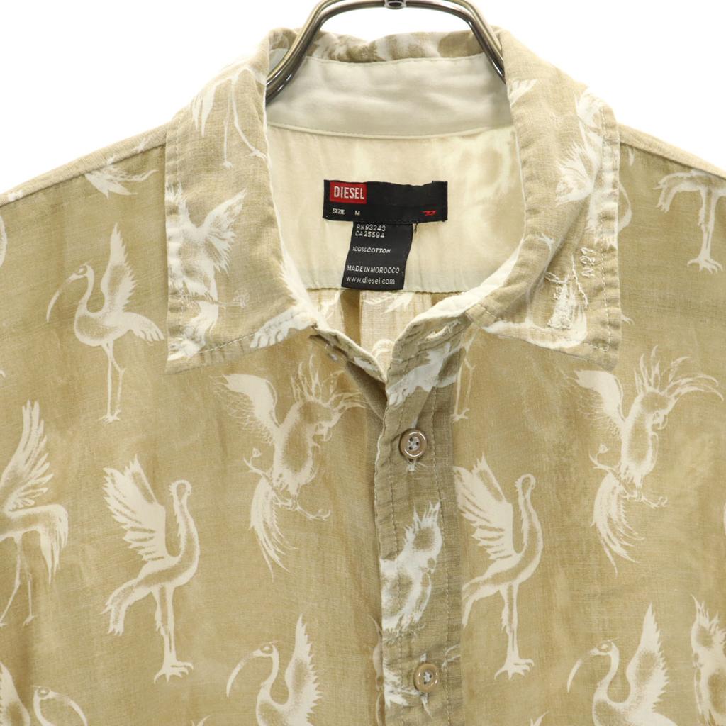 DIESEL Bird Pattern Short sleeve Cotton shirt M Khaki beige Men's Used