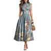 European and American women's clothing, temperament sleeveless digital printing long dress three-dimensional flower slim dress