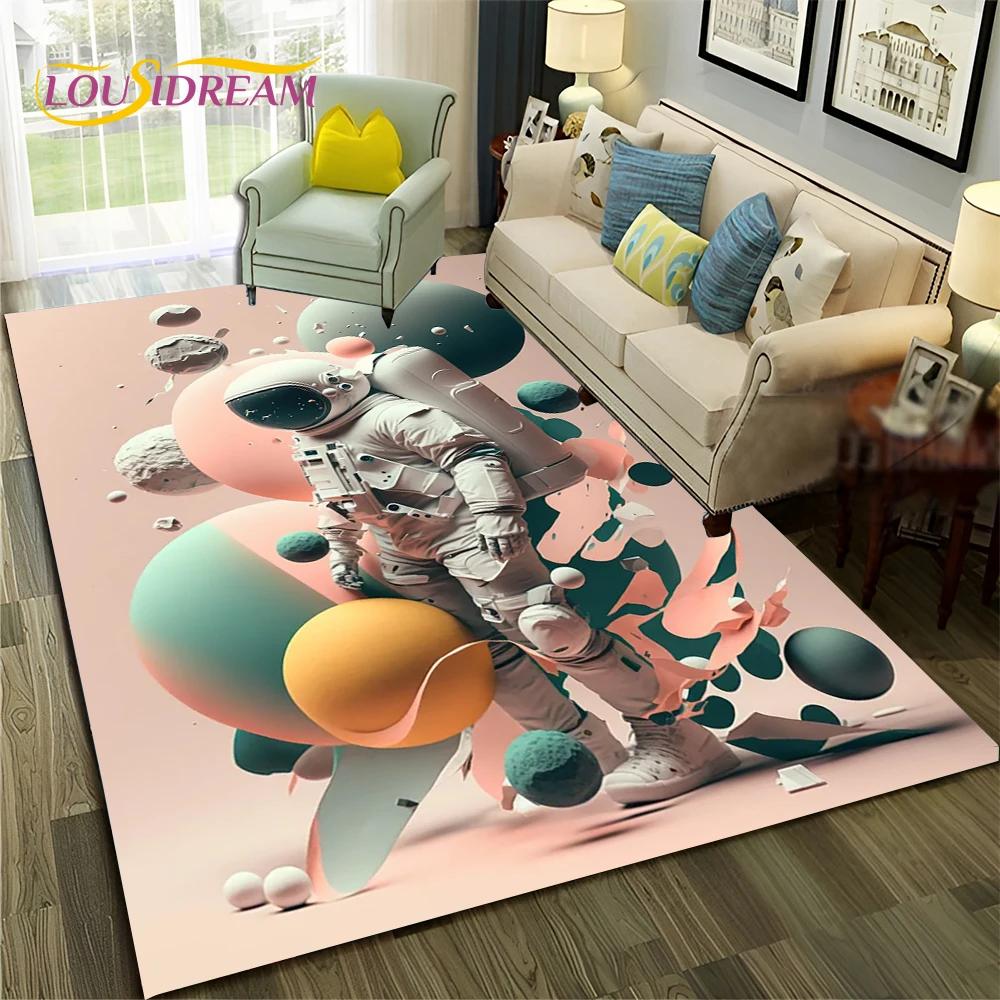 Outer Space Astronaut Planet Cartoon Carpet Rug for Home Living Room Bedroom Sofa Doormat Decor,Kid Area Rug Non-slip Floor Mat