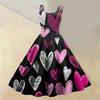 Damen-Kleid mit Valentinstag-Liebesherz-Print, sexy, schulterfrei, Vintage-Kleid