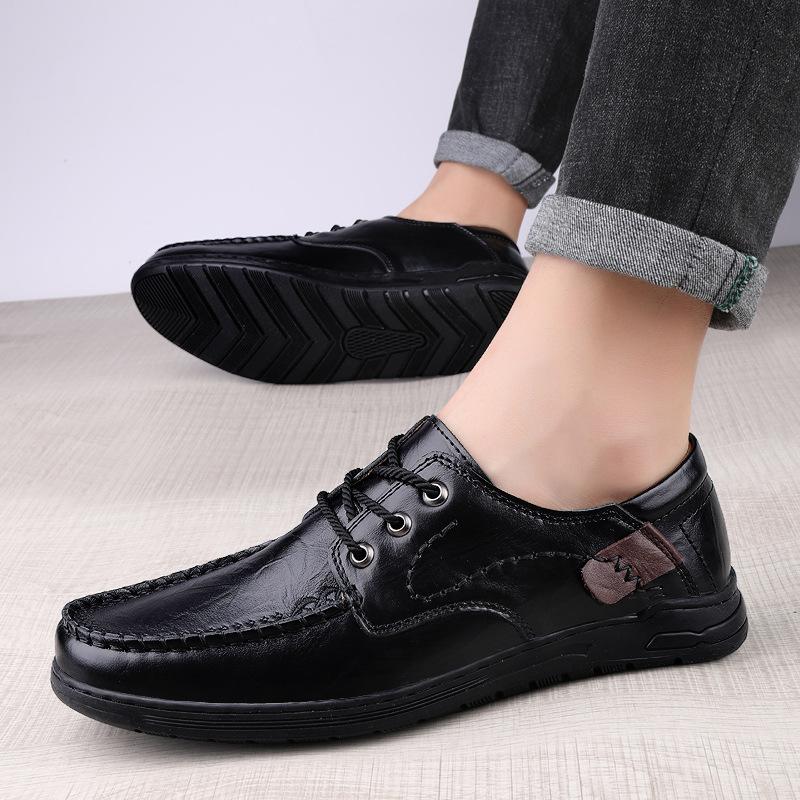 8767 Men'S Shoes Tooling Leather Shoes Outdoor Stitching Casual Shoes Spring Low-Top Lace-Up First-Layer Cowhide Surface Single Shoes