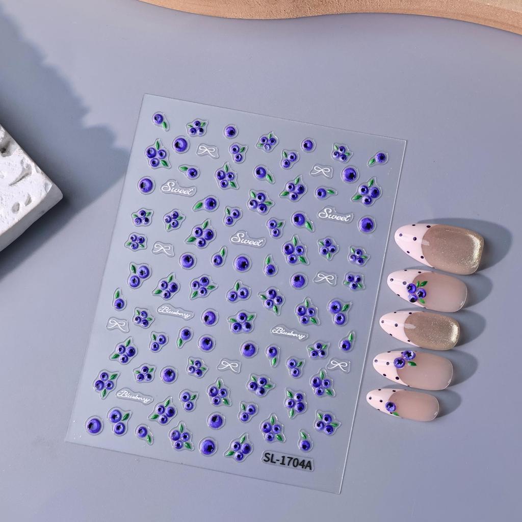 Korean Harajuku Cartoon Style 3D Blueberry Nail Art Stickers