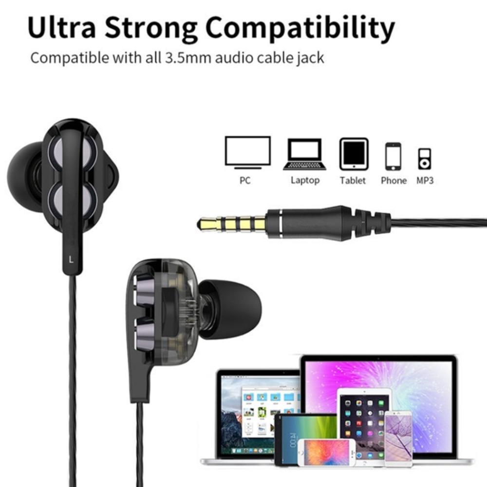 Earphones Headphone Double Dynamic Coil Wired Headphone 3.5mm Earphone Bass Earbuds Wired Headset