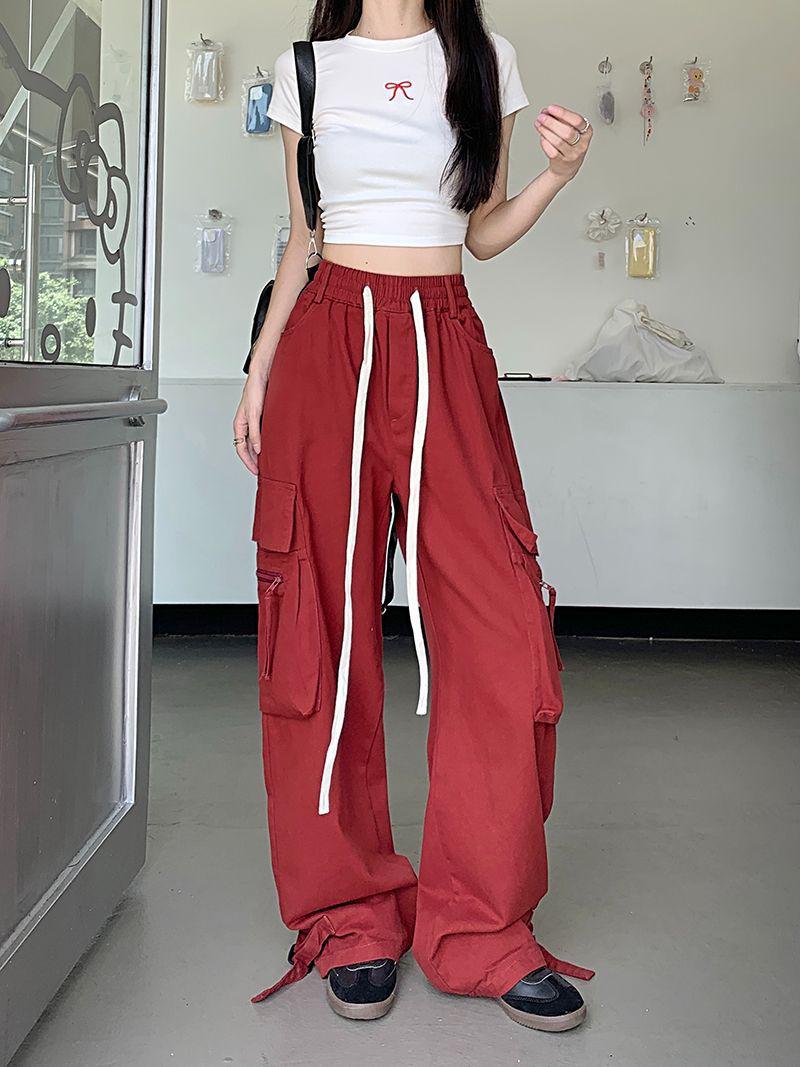 

Стильные американские красные быстросохнущие брюки большого размера с широкими штанинами и кулиской 4XL красный