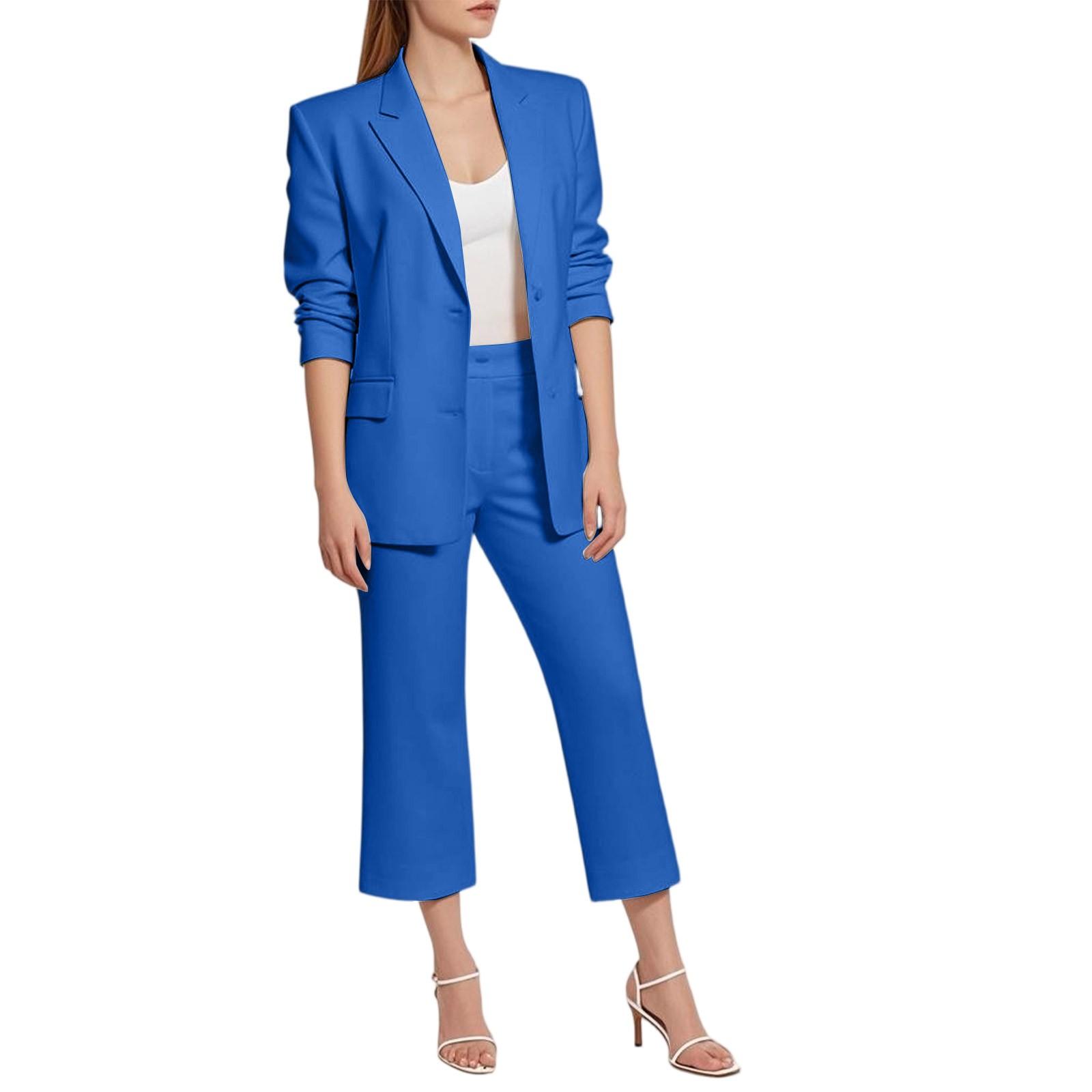 

Модный женский повседневный тонкий костюм пиджак и брюки костюм-двойка S синий