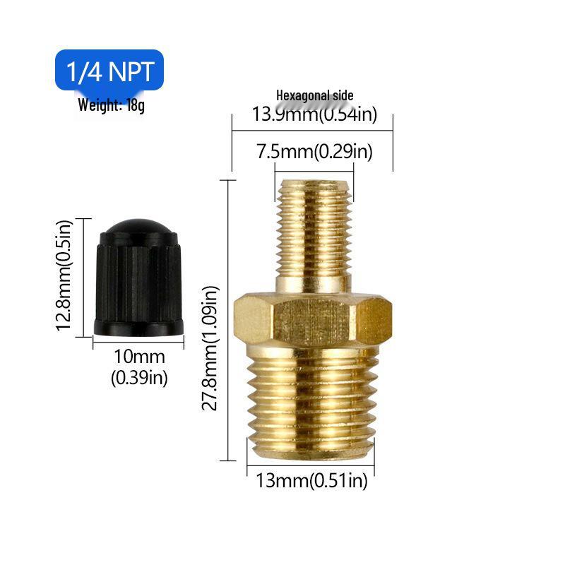 Multi-Size Copper Tire Valve Stems (1/8 NPT, 1/4 NPT, M8*1) for Cars, Motorcycles, and Bicycles.