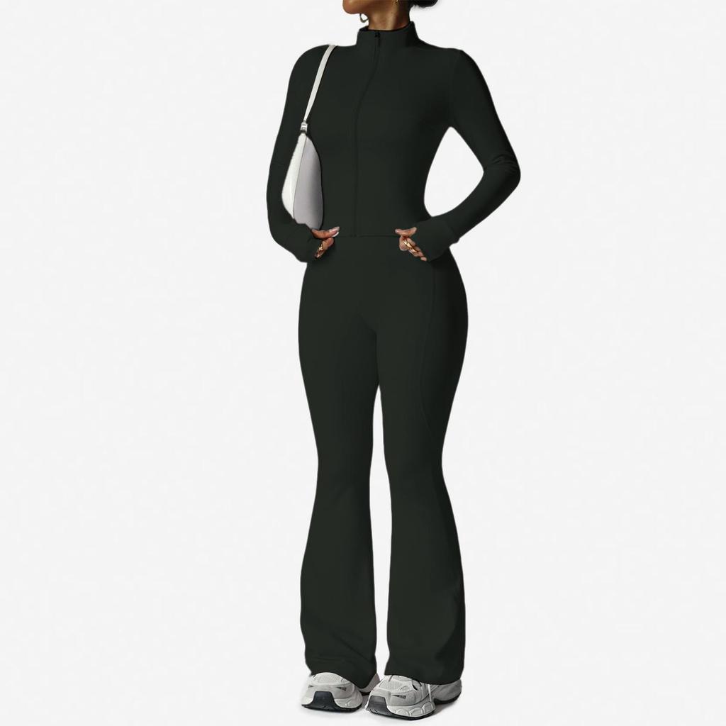 Waist-Cinching Yoga Set: Long-Sleeve Jacket & Butt-Lifting Micro-Flare Pants - Women's Sportswear for Autumn/Winter.