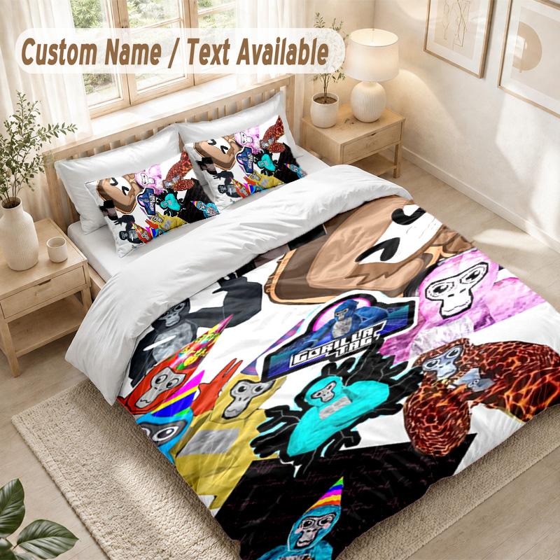Gorilla Tag cartoon Bedding Set, 1 Duvet Cover & 2 Pillowcases Soft Comfortable Bedroom Home Textile Decor