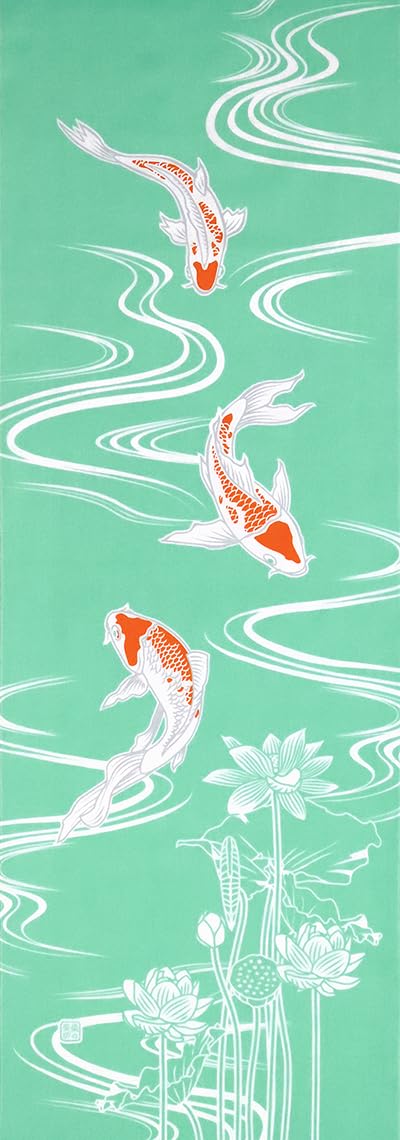 

Anbo Dyeing Hand Towel in Lotus Pond with Light Blue Authentic Made in 35cm x 100cm Carp Water Dyed, 100% Cotton, Tokuoka, Japan,