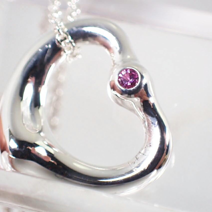 [Pre-owned] TIFFANY 925 Pink Sapphire Open Heart Pendant/Necklace/j60-8