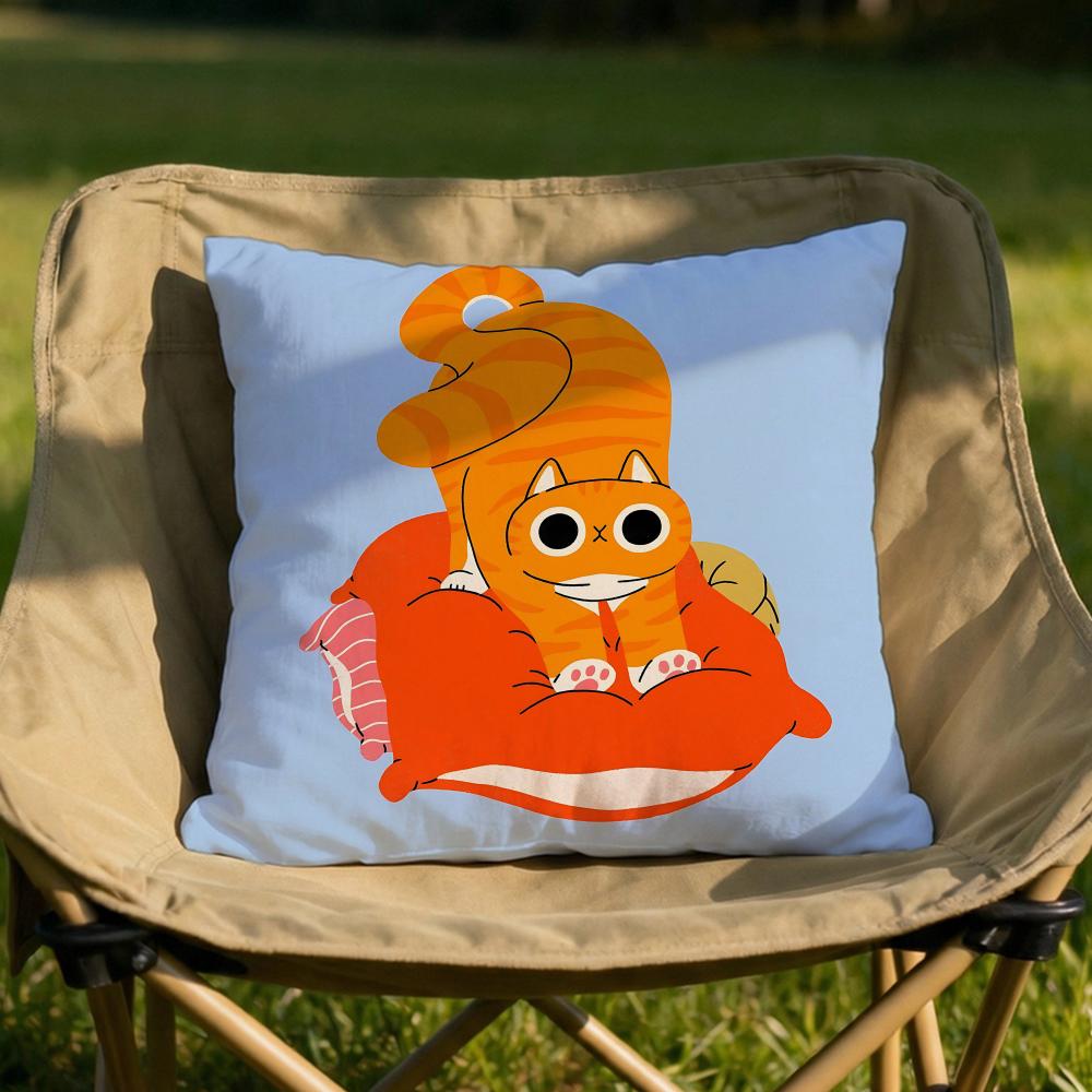 Chubby Cute Orange Cat Cushion Cover Soft Reversible Durable Pillow Cover MultiScene Use for Home Car Daily Comfort