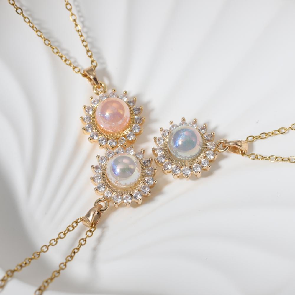 Fashion Imitation Pearl Flowers Pendant Necklaces for Women Zirconia Necklace Wedding Party Jewelry Accessories