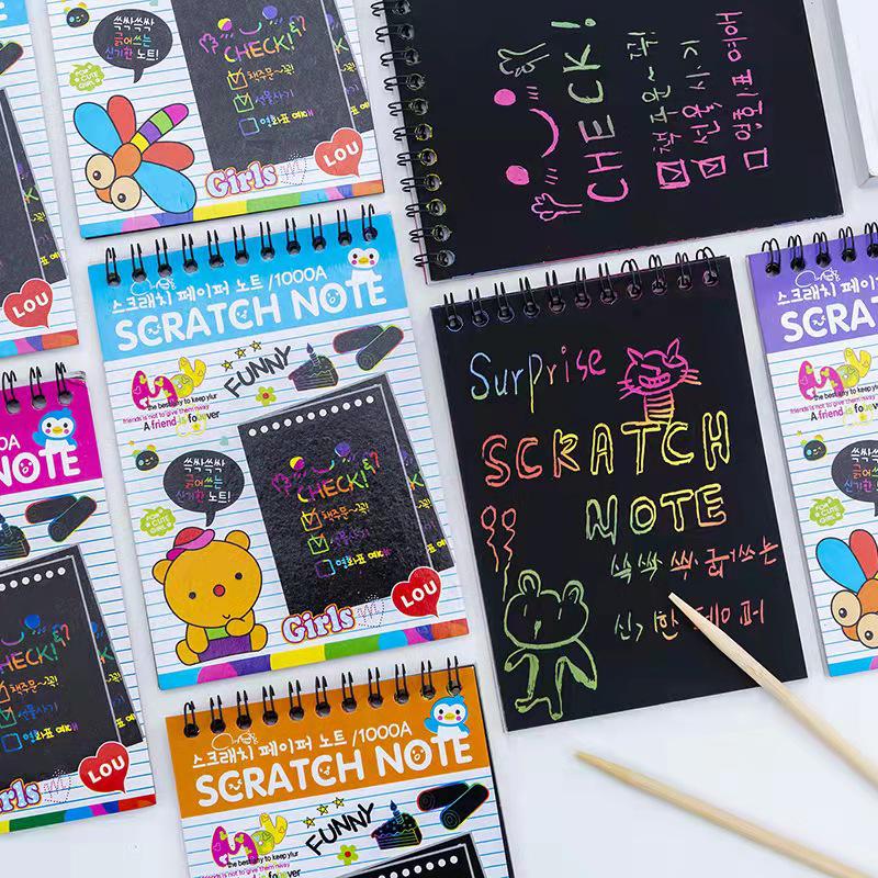 Children s Scratch Art DIY Kit – Colorful Cartoon Paper for Creative Doodling and Kindergarten Projects A5