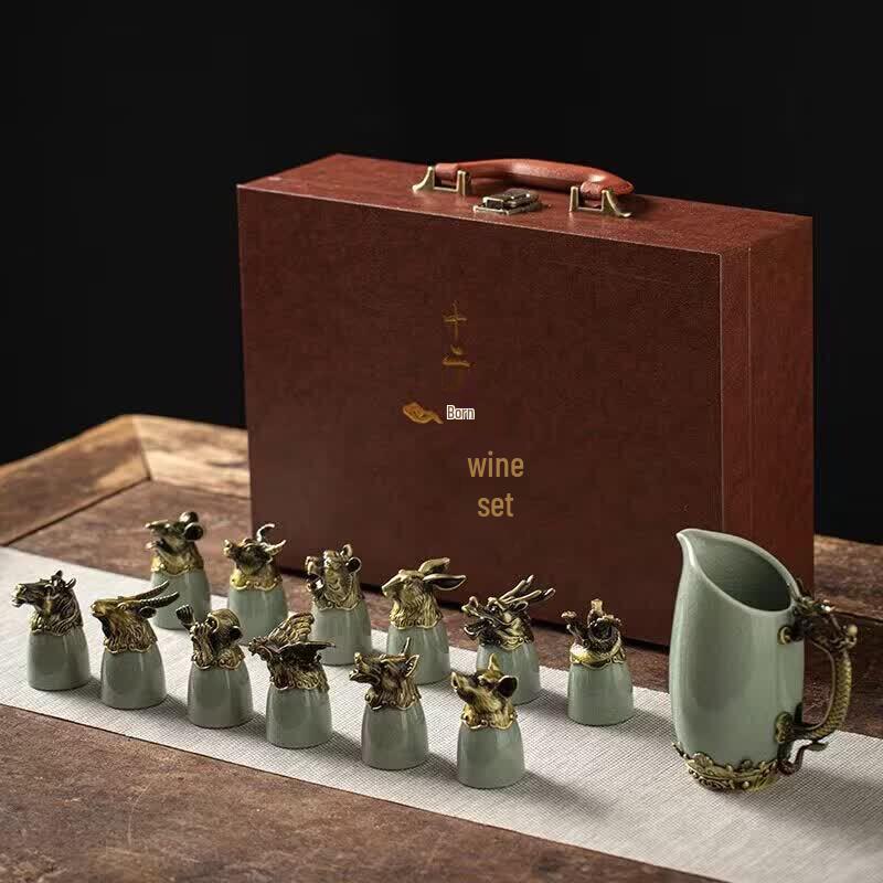 USO Handmade Ceramic Baijiu Set with 12 Zodiac Cups