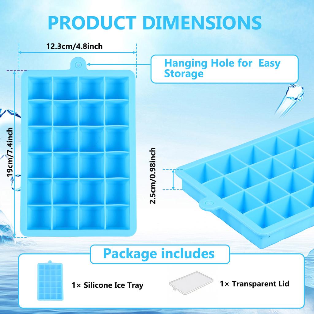 24 Grids Silicone Ice Cube Mold Square Freezer Molds With Lids Trays Ice Cream DIY Cold Drinks Whiskey Cocktails Tools Ice Mold