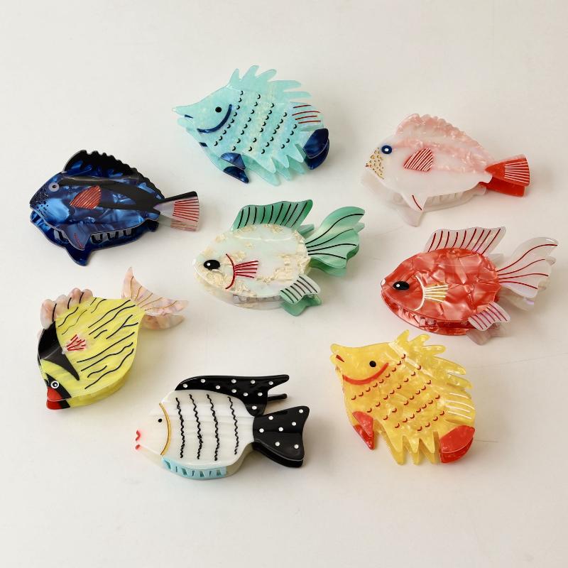 Cartoon Fish Pattern Acetate Hair Claw Summer Ocean Themed Durable Hair Clip for Women Party Dating Hair Accessory