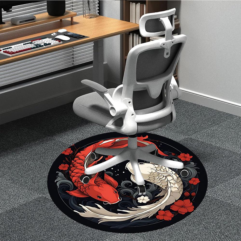 1 Stück Koi-Fisch Yin Yang Büro Runder Teppich, Indoor-Matte Geeignet für Büro, Unter Bürostühlen Schlafzimmer Wohnzimmer Heimdekoration, Raumdeko