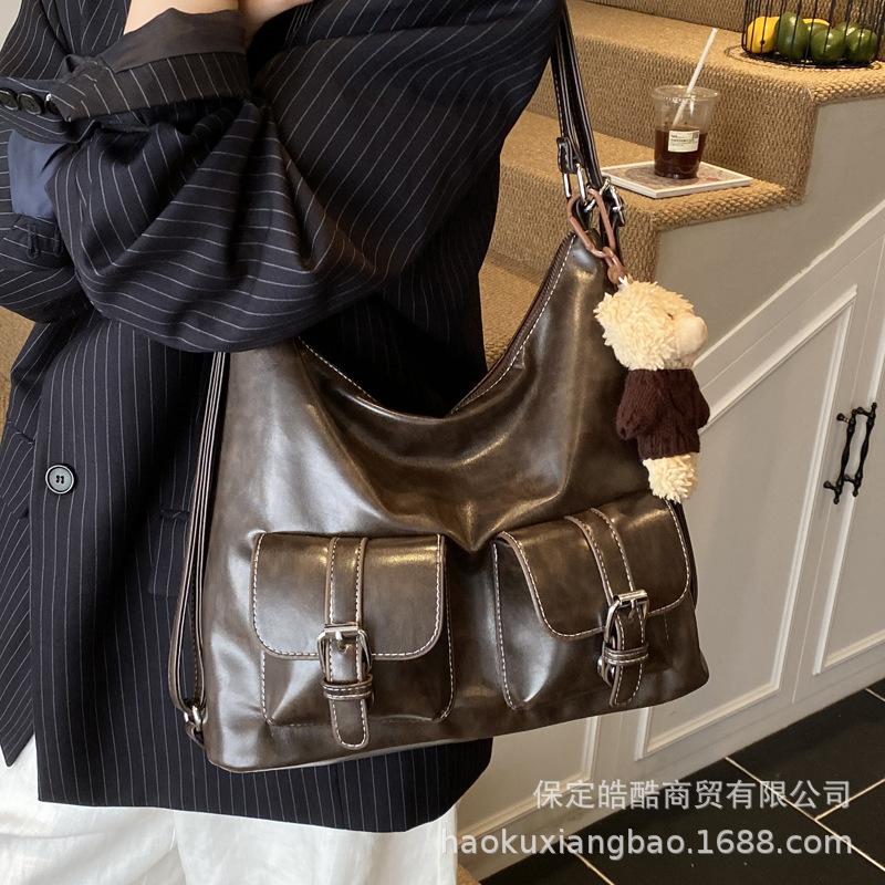 Tote Bag Women's Large Capacity 2025 New Autumn and Winter Retro Shoulder Commuter Bag Casual Texture Multi-functional Backpack