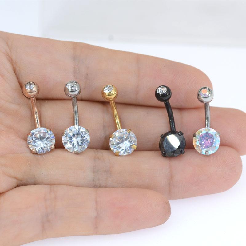 Round Double-Head Zirconia Stainless Steel Navel Ring