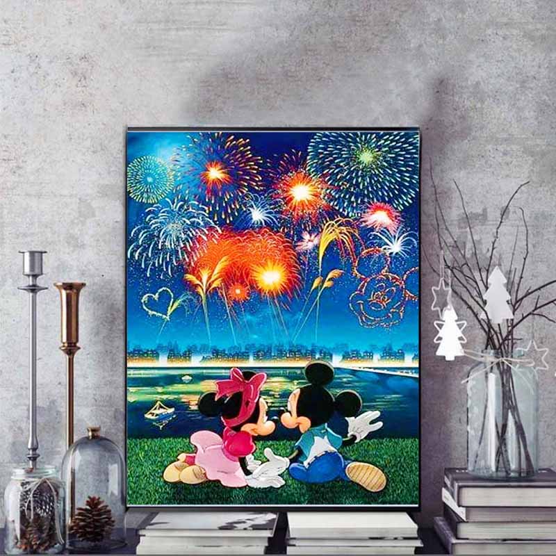 Disney Diamond Painting Mickey and Minnie Fireworks Show Illustration Mosaic Embroidery Diamond Painting Cross stitch Home Decoration 5D DIY