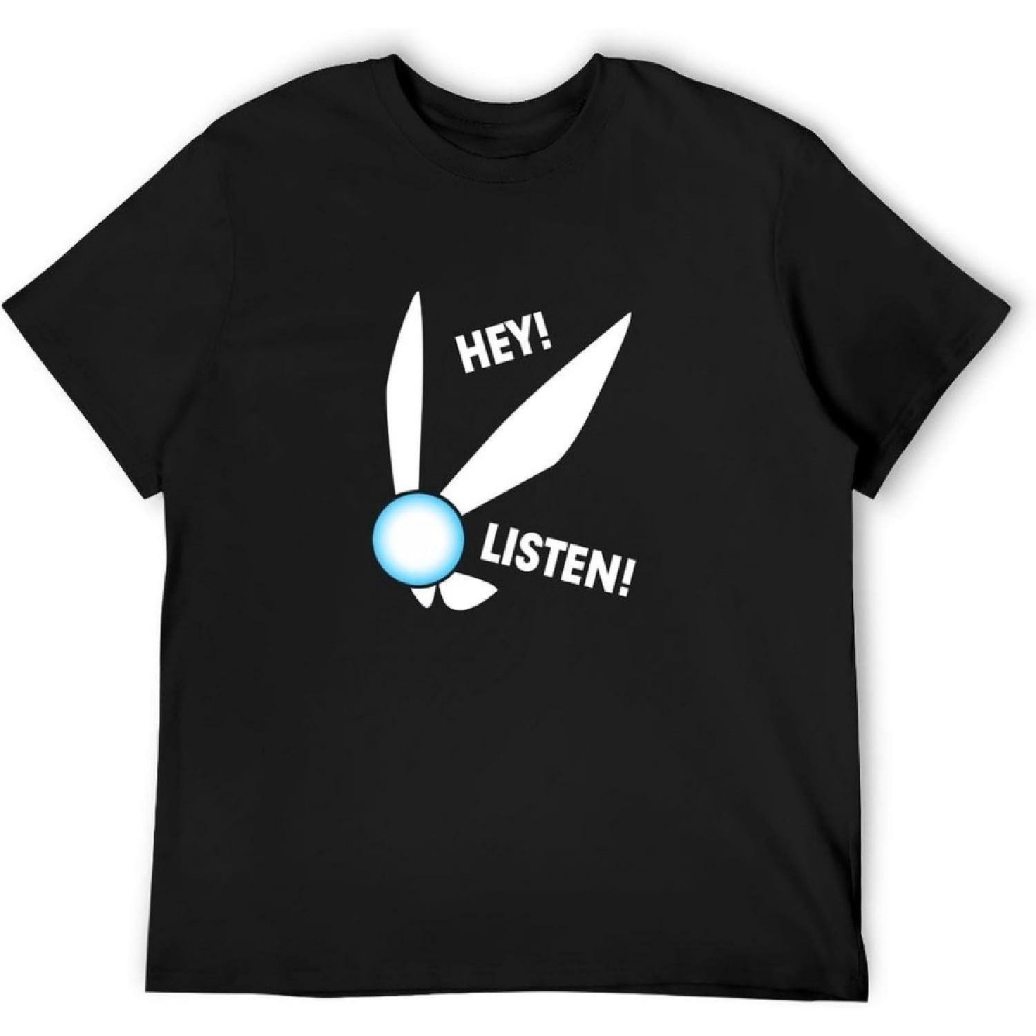 HAOTO Hey Listen Mens T-Shirt - Ocarina - Game - Gaming - Fairy - Gamer - Legend Black S