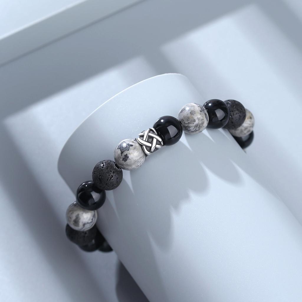 Pulseira Pedra Natural Pedra de Poder Obsidiana Pedra Vulcânica Pedra Mapa Natural Pedra de Nascimento Pulseira de Jade Grande para Homens Energia Fria Presente Popular