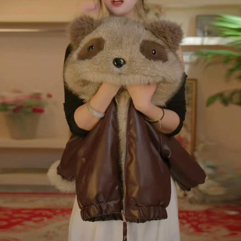 2025 Unisex Kids Panda Faux Fur Coat: Stylish Autumn/Winter Plush Hooded Jacket