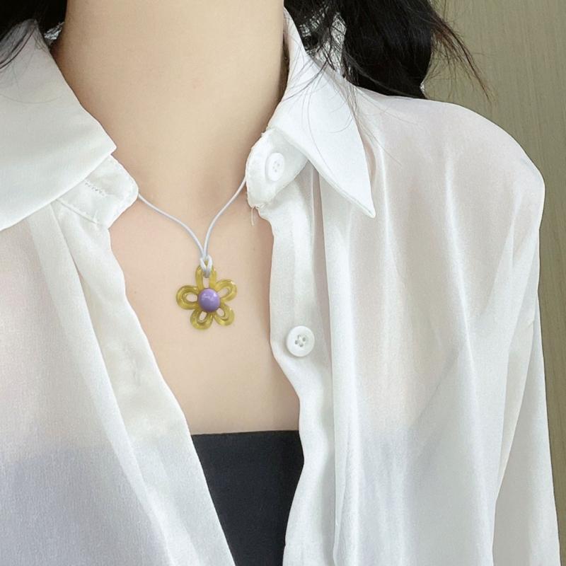 Hollow Flower Pendants Necklace Resin Flower Rope Chain Choker Crystal Flower Necklace Jewelry Ornament Birthday Gifts