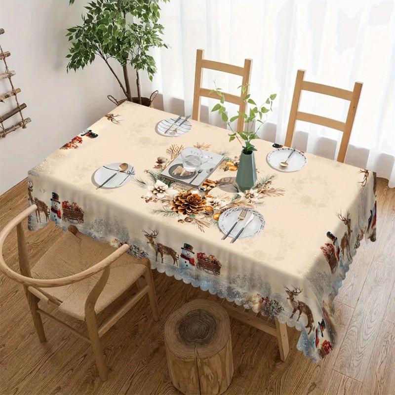 Christmas Print Tablecloth Waterproof Stain Resistant Festive Dining Decor Holiday Tables