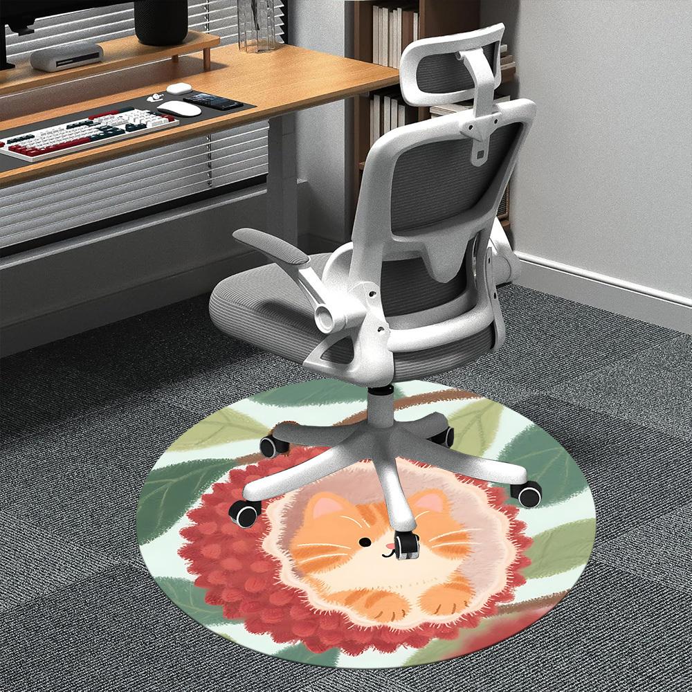 

1PC Fruit Cat Office Round Area Rug, Indoor Mat Suitable ForOffice, Under Office Chairs Bedroom Living Room Home Decor, Room Deco f168 80cm by 80cm