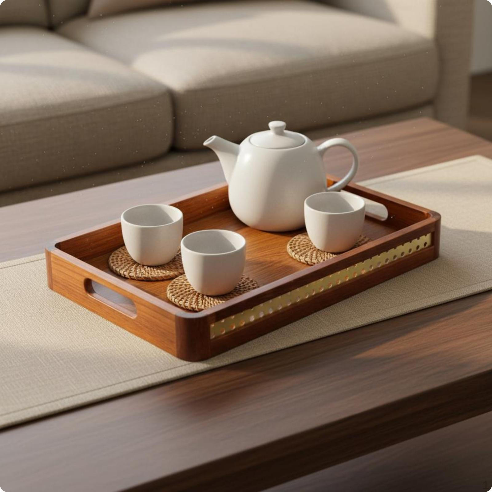 Wooden Tray with Handles Metal Handle Serving Rounded Corners Household Item 30235cm 30-23-5cm Wooden Handle