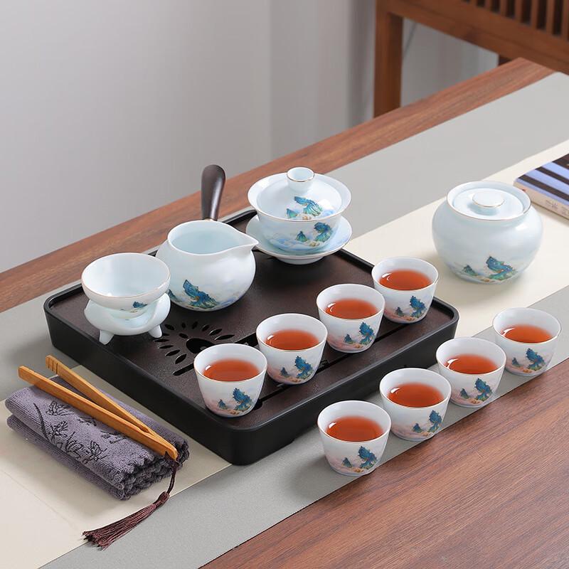 Chaxun Portable Mutton Fat White Porcelain Tea Set - Lucky Mountain & Long Life Sea