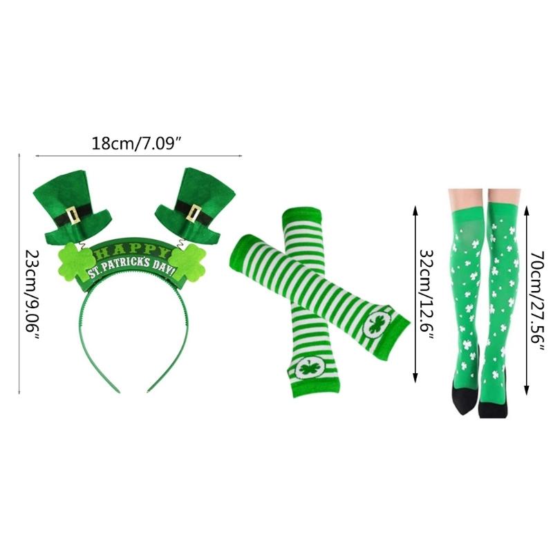 Green Costume Accessories for StPatrick Day Headband Necklace Wristband Irish National Day Celebration Festival Props