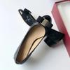 Fei'S Same Low-Heeled Bow Mary Jane Shoes Light Mouth Round Head Grid Color Matching Single Shoes Women'S Thick Heel