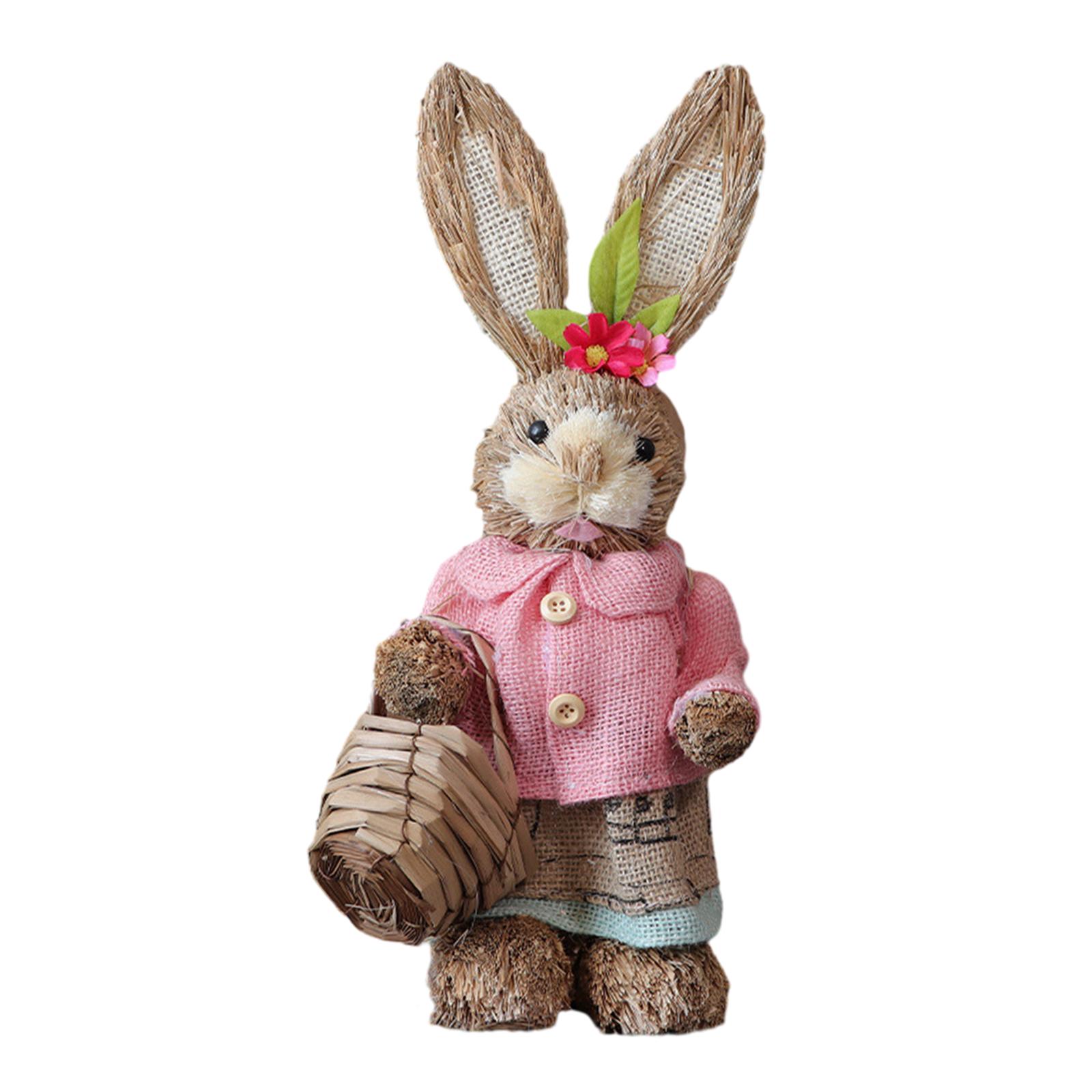 

Easter Bunny Figurine Creative Straw Statue for Bedroom Shelf Balcony