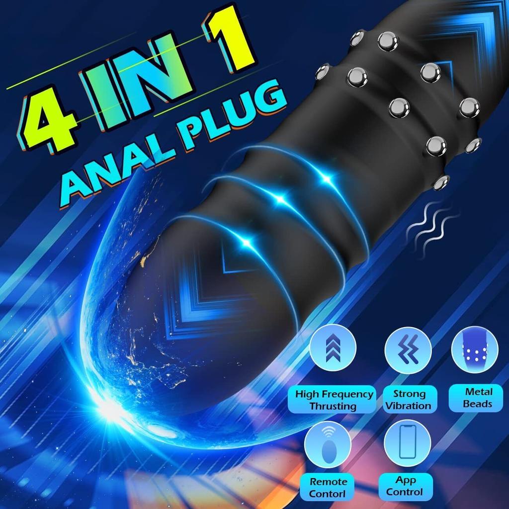 APP Control Male Telescopic Prostate Massager Bluetooth Thursting Butt Plug Anal Vibrator Sex Toys for Men Ass Buttplug 18 Modes